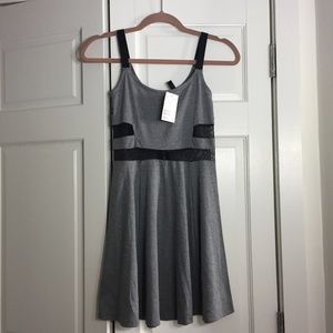 NEW - H&M Grey Gray Black Mesh Cut Out Flirty Skater Dress - XS